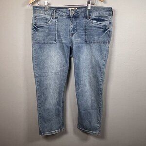 Seven7 Women's Mid-Rise Girlfriend Jeans Size 12 Blue Medium Wash Straight Leg